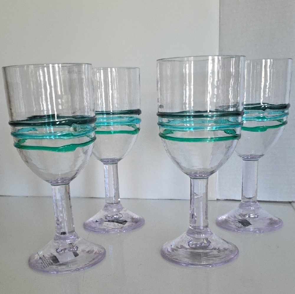 Elegant Glass Goblets with Teal Accents, Set of 4, NWT